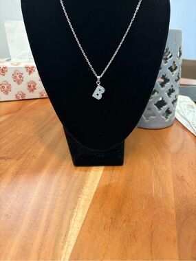 Initial 'B' Crystal Pendant Necklace - Silver